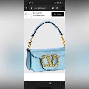 ISO ISO Valentino Light Blue Leather VLogo Shoulder Bag with Gold Hardware